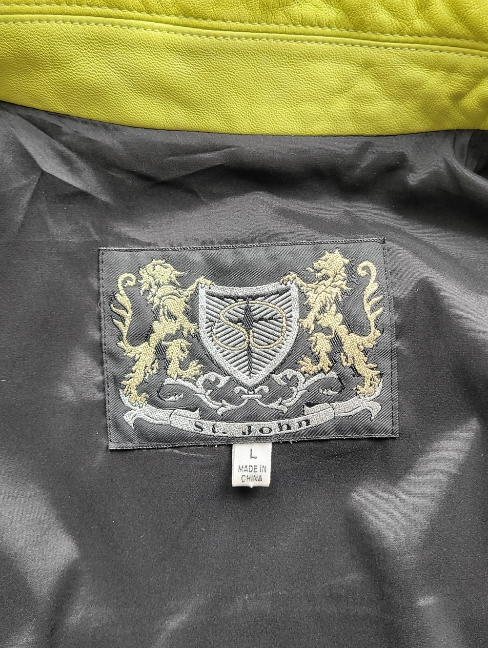 St. John Lime Green Double-Breasted 100% Leather Pea Coat - Picture 4 of 8